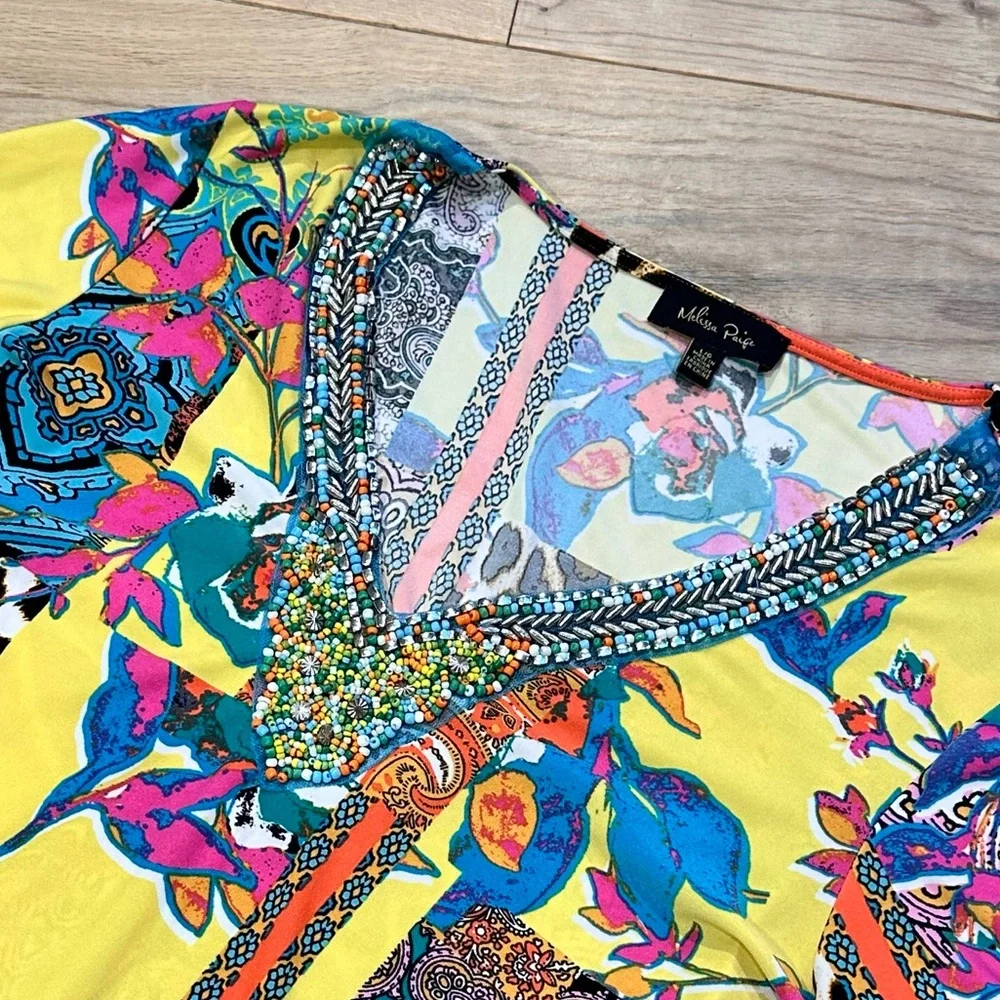 Melissa Paige Colorful Print and Beaded Blouse - Picture 4 of 10